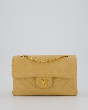 Chanel Vintage Beige Small Classic Double Flap Bag in Lambskin Leather with 24K Gold Hardware