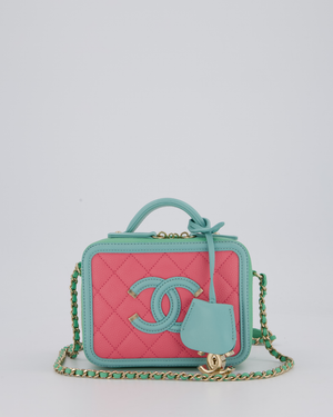 Chanel Tricolour Caviar Leather Vanity Case Bag with Blue CC Leather Logo Detail