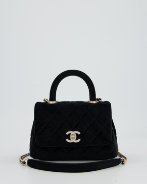 Chanel Mini Coco Top Handle In Black Velvet with Crystal-Encrusted Hardware