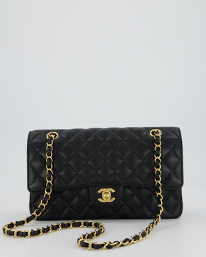 Chanel Black Medium Classic Double Flap Bag in Caviar Leather with Gold Hardware