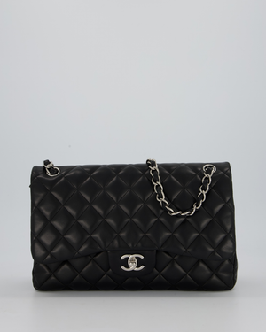 Chanel Black Jumbo Classic Double Flap Bag in Lambskin Leather with Silver Hardware