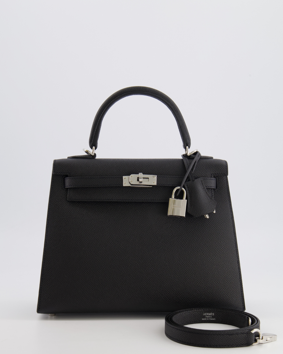 Hermès Kelly 25 Sellier Bag in Black Epsom Leather with Palladium Hardware