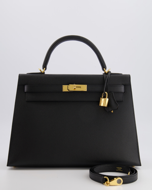 Hermès Kelly 32 Sellier Bag in Black Epsom Leather with Gold Hardware