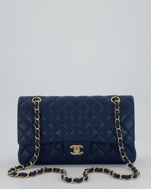 *HOT* Chanel Cobalt Blue Classic Medium Double Flap Bag in Caviar Leather with Champagne Gold Hardware