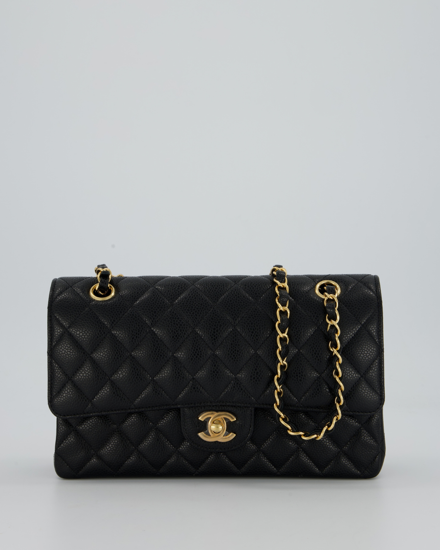 Chanel Black Medium Classic Double Flap Bag in Caviar Leather with Gold Hardware