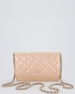Chanel Wallet on Chain Bag in Iridescent Pink Quilted Lambskin Leather with Silver Hardware