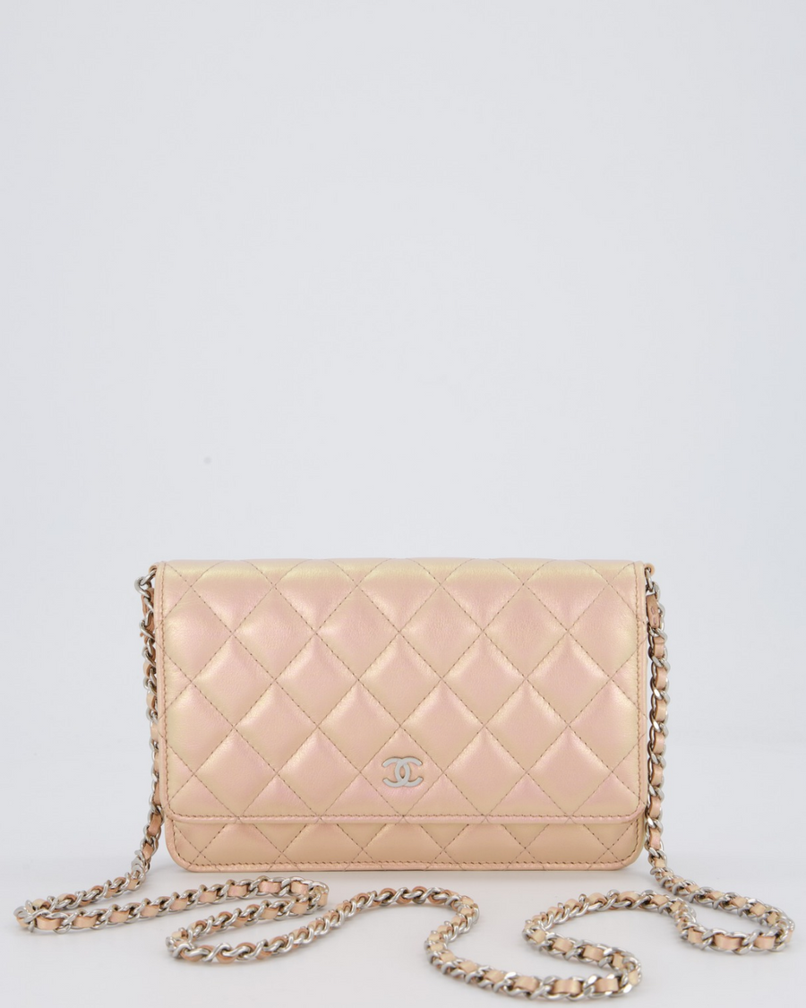 Chanel Wallet on Chain Bag in Iridescent Pink Quilted Lambskin Leather with Silver Hardware