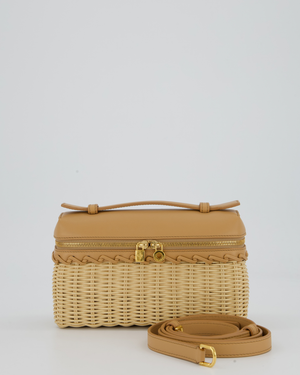 Loro Piana Beige L19 Extra Pocket Wicker Bag In Calfskin Leather With Gold Hardware