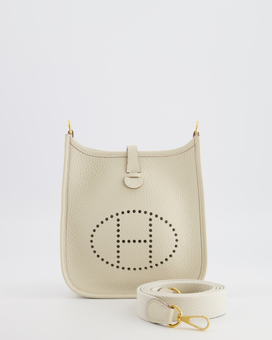 Hermès Mini Evelyne Amazone Bag in Craie Clemence Leather with Gold Hardware
