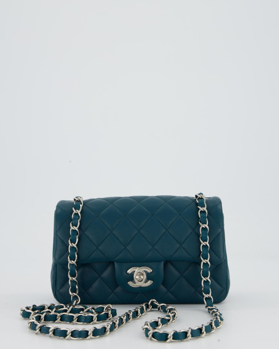 Chanel Cobalt Blue Classic  Mini Rectangular Single Flap Bag In Lambskin Leather With Silver Hardware