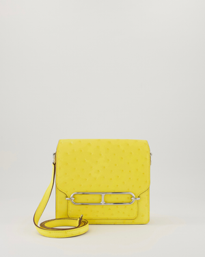 Hermès Mini Roulis 18 in Jaune Citron Ostrich Leather with Palladium Hardware