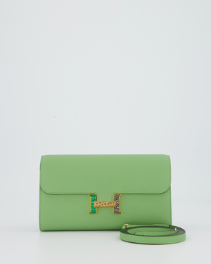 Hermès Constance To Go Bag in Green Vert Criquet Epsom Leather with Multi Colour Lizard Hardware