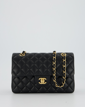 Chanel Black Small Classic Double Flap Bag in Lambskin Leather with Gold Hardware