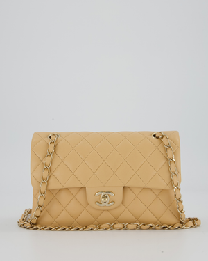 Chanel Beige Classic Medium Double Flap Bag in Lambskin Leather with Champagne Gold Hardware