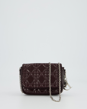 Christian Dior Dark Purple Lady Dior Wallet On Chain Bag in Patent Leather With Silver Hardware