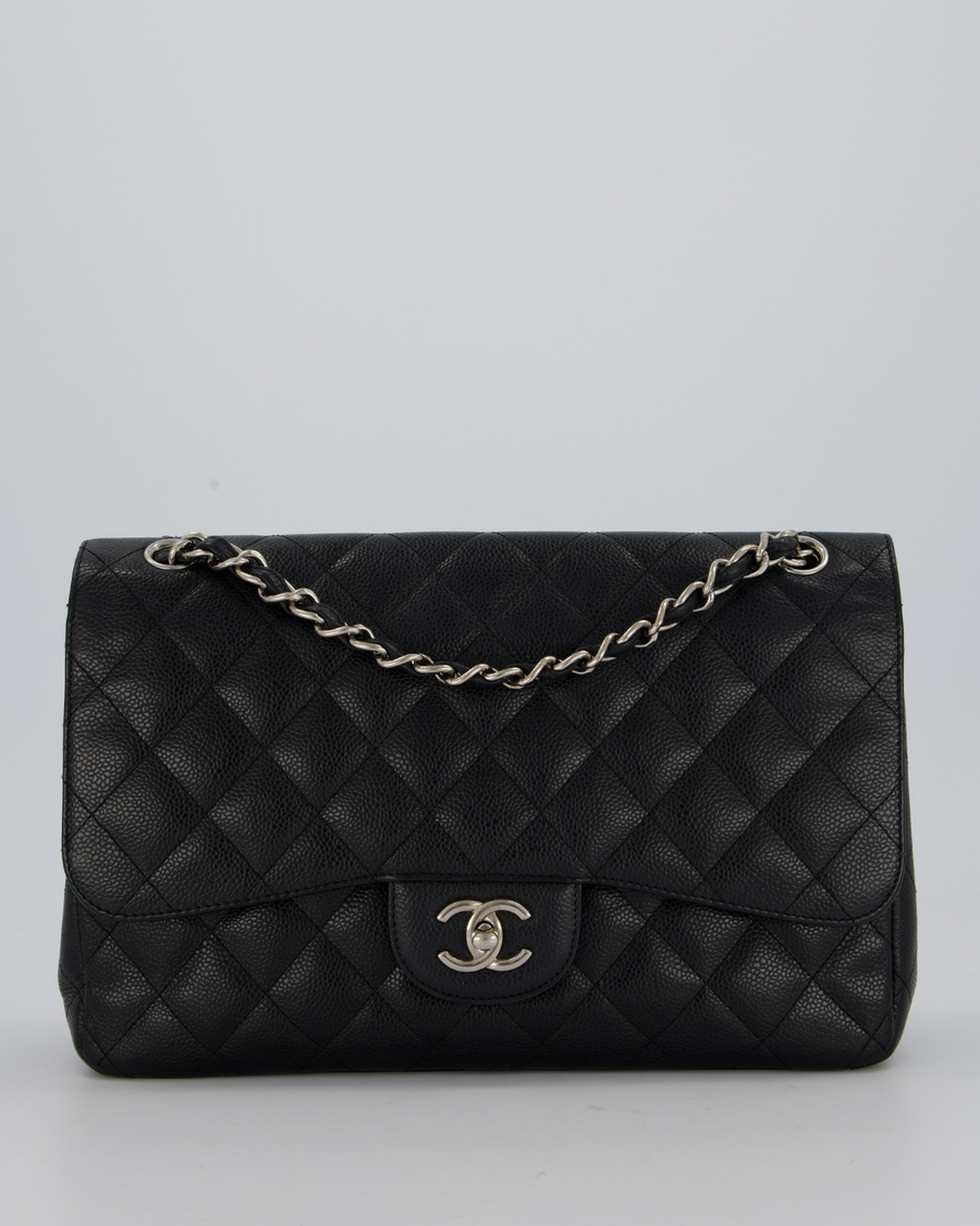 Chanel Jumbo Classic Double Flap Bag in Black Caviar Leather with Silver Hardware RRP £9,540