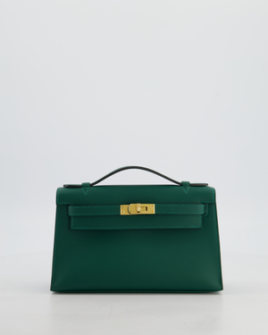 *RARE* Hermès Mini Kelly Pochette Bag in Vert Moyen Swift Leather with Gold Hardware