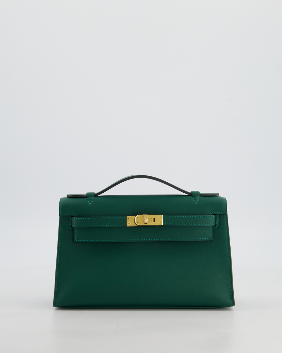 *RARE* Hermès Mini Kelly Pochette Bag in Vert Moyen Swift Leather with Gold Hardware