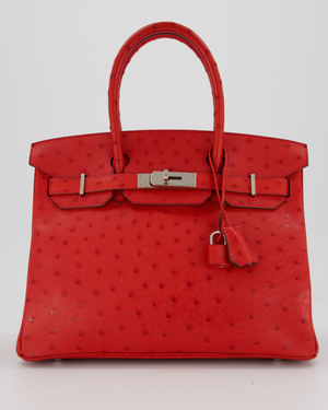 Hermès Birkin 30 Retourne Bag in Red Rouge Vif Ostrich Leather with Palladium Hardware