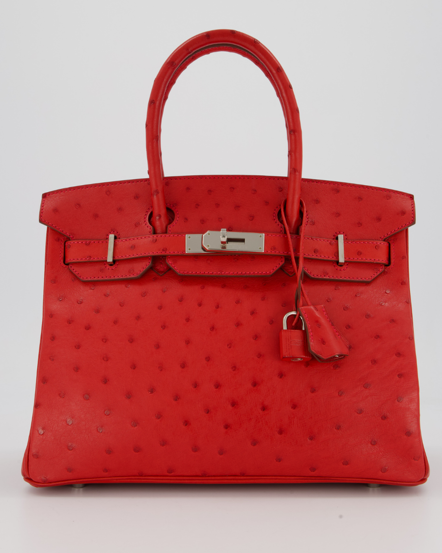 Hermès Birkin 30 Retourne Bag in Red Rouge Vif Ostrich Leather with Palladium Hardware
