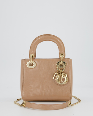 Christian Dior Mini Lady Dior Bag in Beige Lizard Leather with Champagne Gold Hardware