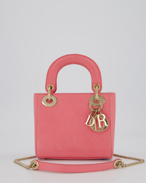 Christian Dior Mini Lady Dior Bag in Pink Lizard Leather with Champagne Gold Hardware