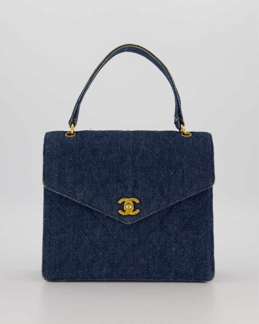 *VERY RARE* Chanel Vintage Denim Medium Top Handle Bag With 24K Gold Hardware