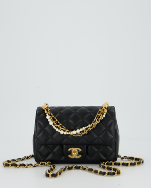 Chanel Black Pearl Twist Mini Square Single Flap Bag In Lambskin Leather With Gold Hardware