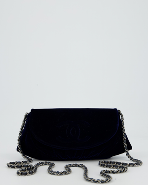Chanel Sapphire Blue Wallet on Chain Bag in Velvet with Long Chain Strap