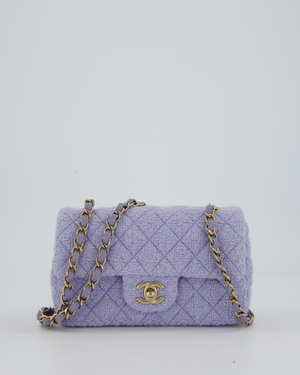 Chanel Lilac Tweed Mini Rectangular Single Flap Bag with Champagne Gold Hardware and Salmon Interior
