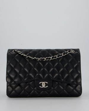 Chanel Black Jumbo Classic Double Flap Bag in Lambskin Leather with Silver Hardware