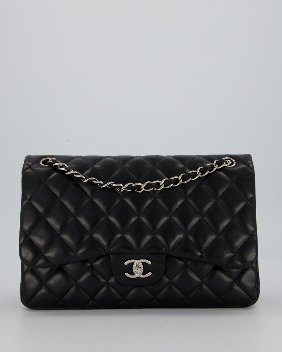 Chanel Black Jumbo Classic Double Flap Bag in Lambskin Leather with Silver Hardware
