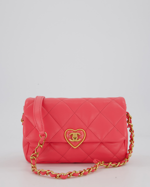 Chanel Pink Small Coco Love Flap Bag In Lambskin Leather With Gold Hardware and Heart-Shaped CC Turn-Lock