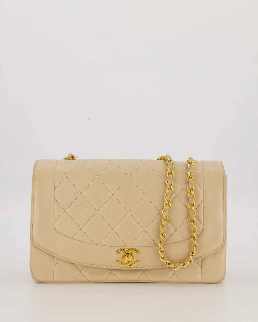 Chanel Vintage Medium Diana Flap Bag in Cream Lambskin Leather with 24K Gold Hardware