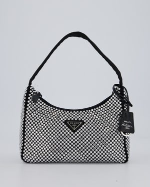 Prada Re-Edition 2000 Black and Silver Crystal Bag in Satin