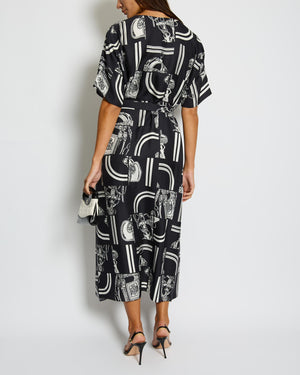 Hermès Black and White En Desorde Finesse Belted Silk Caftan Dress Size FR 40 (UK 12) RRP £2,770