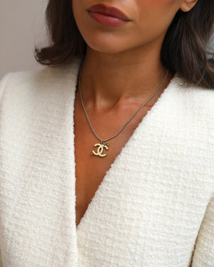 Chanel Champagne Gold Necklace with Cream CC Pendant
