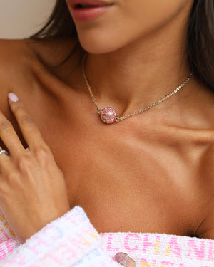 Chanel Champagne Gold Necklace with Pink Ball Pendant