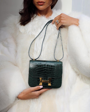 Hermès Constance III 18 Bag in Shiny Alligator Vert Fonce with Gold Hardware