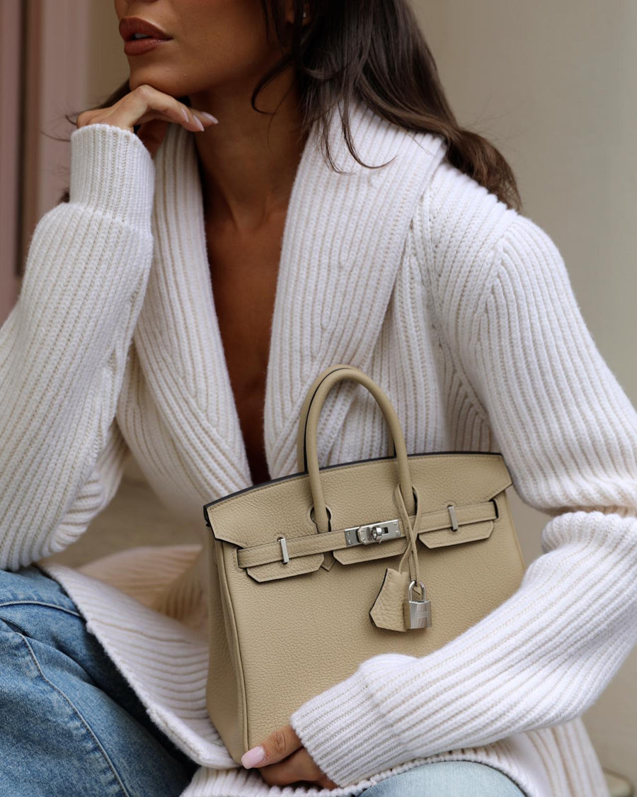 *RARE* Hermès Birkin 25 Retourne Bag in Trench Togo Leather with Palladium Hardware