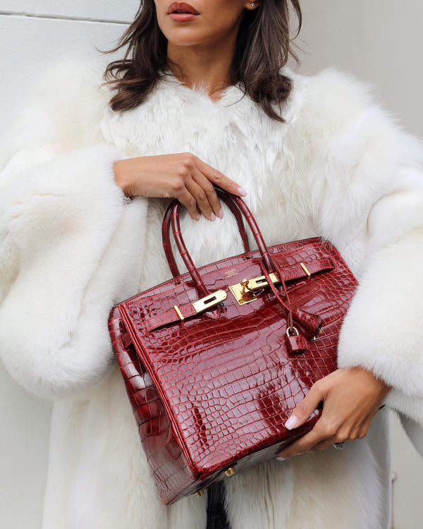 *SUPER RARE* Hermès Birkin 35 Retourne Bag in Bordeaux Crocodile Shiny Porosus Leather with Gold Hardware