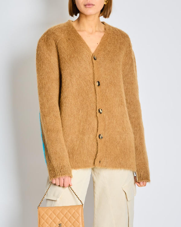 Loewe Brown Mohair Long Sleeve Button Down Cardigan with Blue Stripe Detail Size S (UK 8)