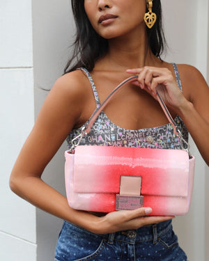 *COLLECTOR'S PIECE* Fendi x Sarah Jessica Parker Baguette Bag in Red & Pink Degrade Sequins with Interchangeable Hardware