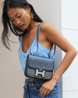 *HOT & RARE* Hermès Mini Constance III Miroir 18 Bag in Bleu Abysse Calfskin Box Leather with Palladium Hardware