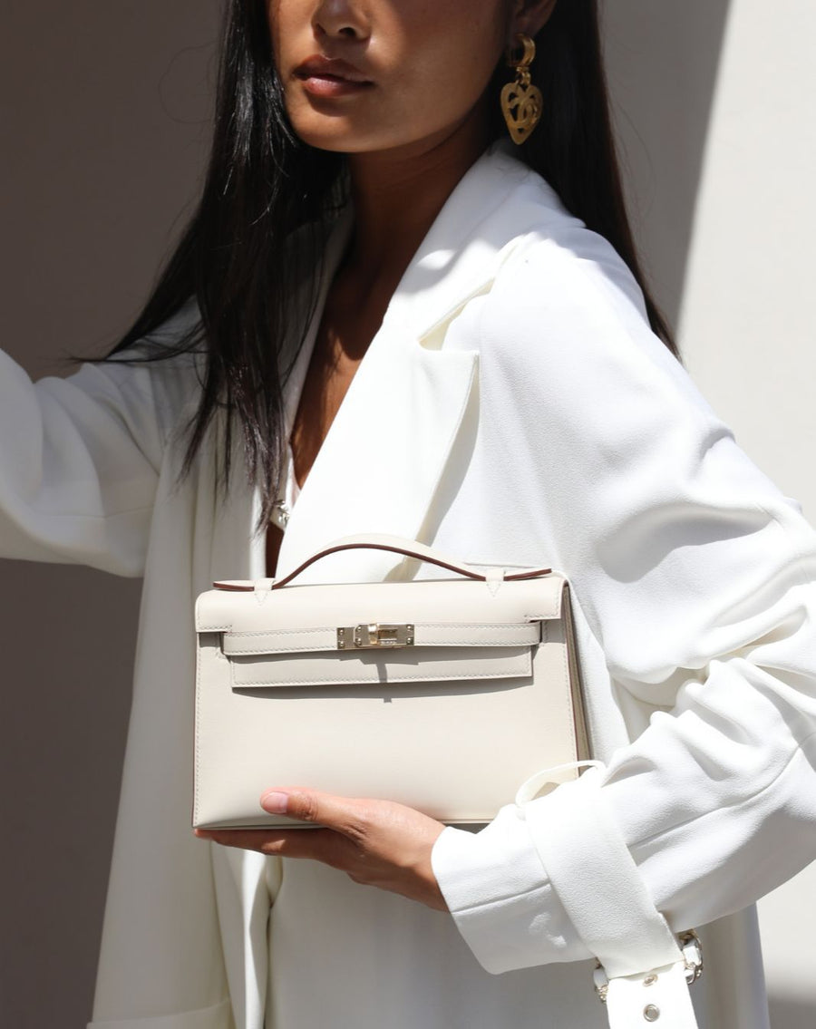 *SUPER RARE* HSS Hermès Kelly Pochette Bag in Beton and Gold Interior Swift Leather with Permabrass Hardware