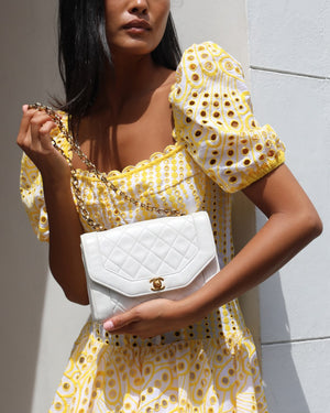 *RARE* Chanel Vintage Mini Diana Flap Bag in White Lambskin Leather with 24K Gold Hardware