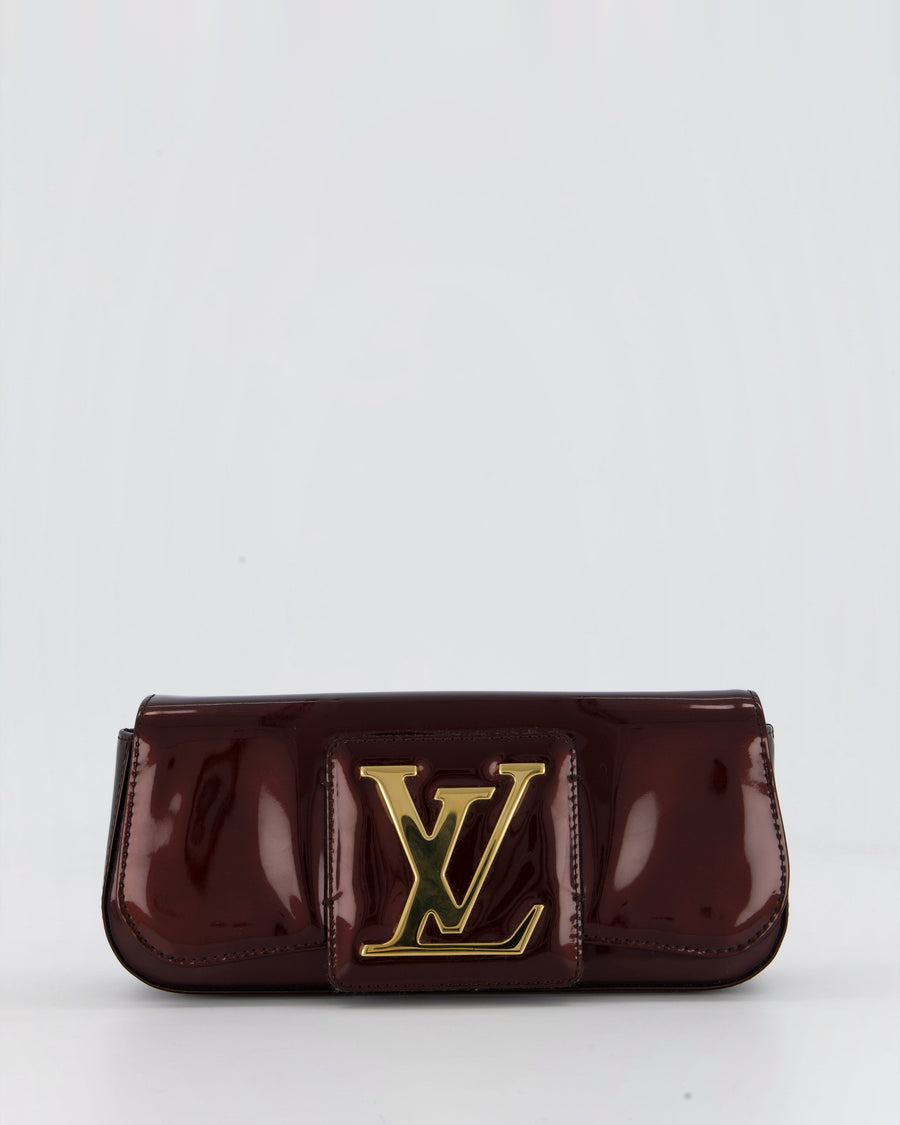 Louis Vuitton Burgundy Sobe Clutch Bag in Amarante Vernis Leather with Monogram Logo and Gold Hardware