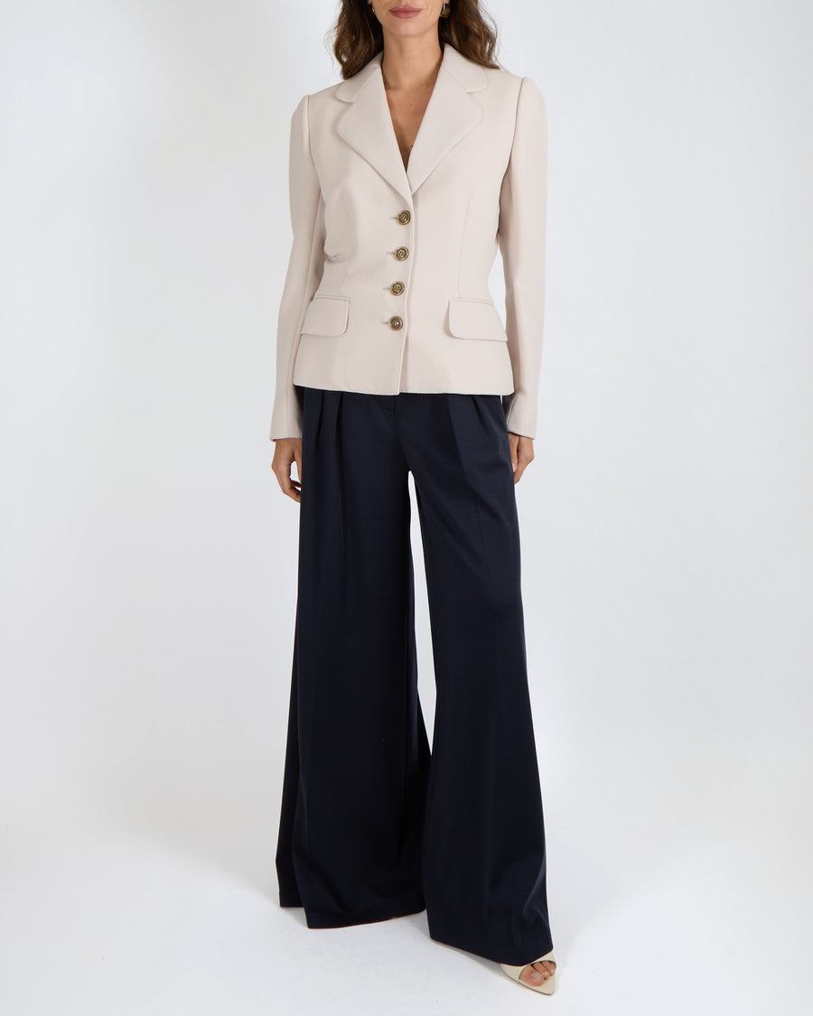 Dolce & Gabbana Blush Structured Blazer Jacket with Brown Buttons Size IT 42 (UK 10)