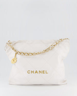 Chanel 22 Medium Hobo Bag in White Lambskin Leather with Brushed Gold Hardware