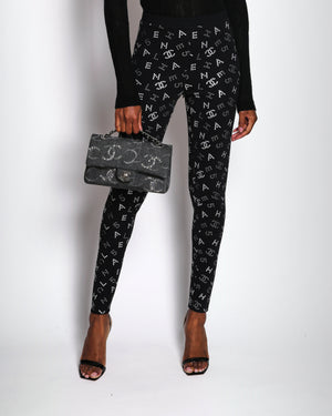 Chanel 20/C Black CC Sequin Logo Leggings Size FR 40 (UK 12)